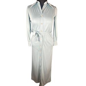 Vintage Schrader Sport  Light Blue green Sheath Belted Dress Collared Womens 6